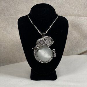 Bloomingdale's Silver-Tone Elephant Pendant Necklace with Light Gray Cabochon